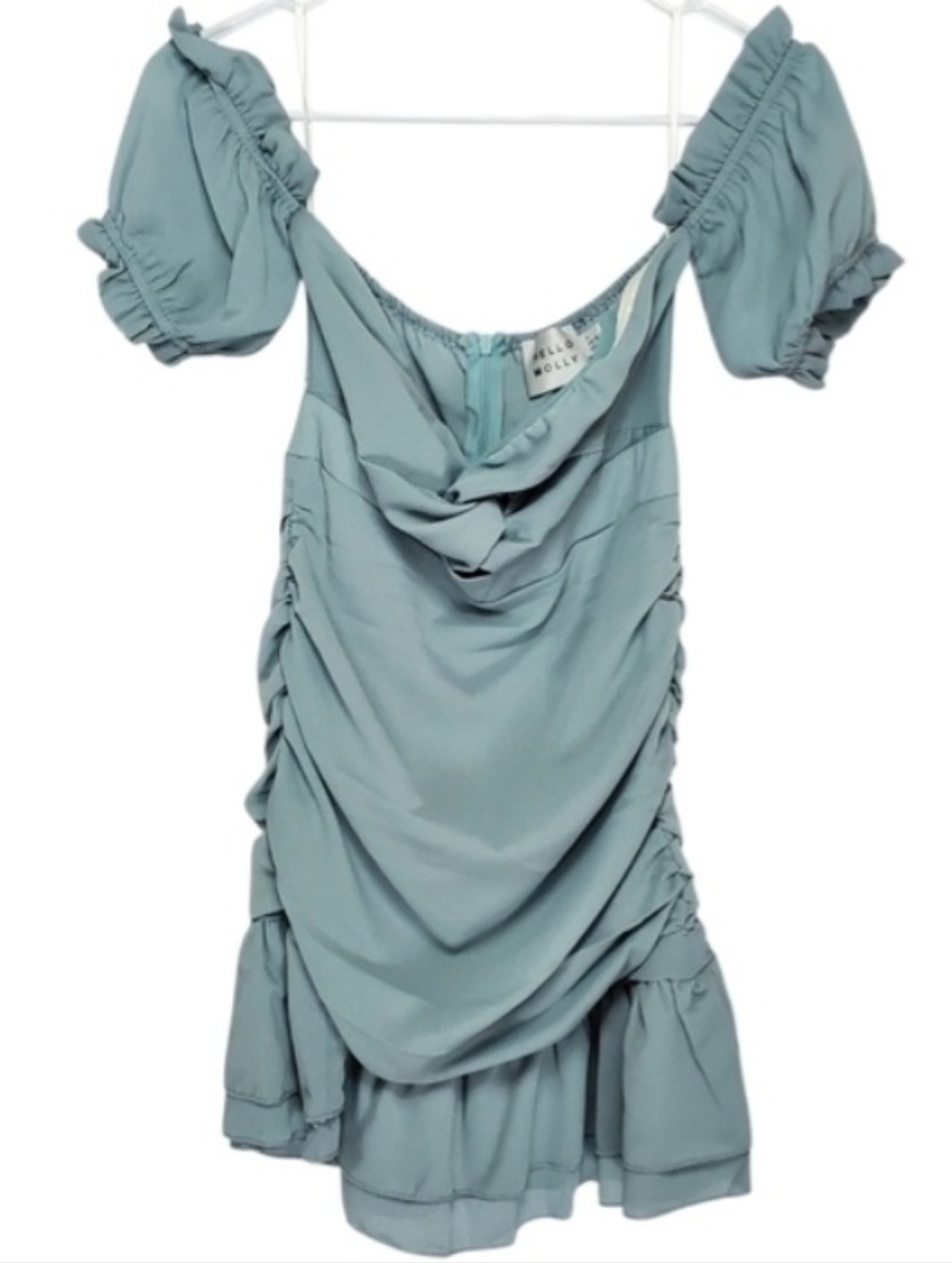 2555 * Hello Molly Tell Me Twice Ruched Mini Dress Sage Green Size S
